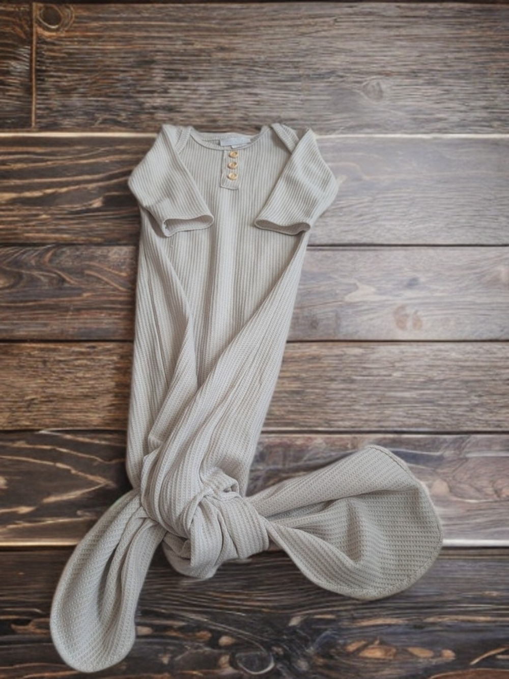 Neutral Knit Baby Sleep Gown with Button Henley